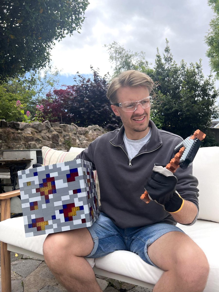 so @LEGO_Group just sent me a huge mysterious block of ore, glasses, gloves and a pick axe and told me to smash it will record my findings