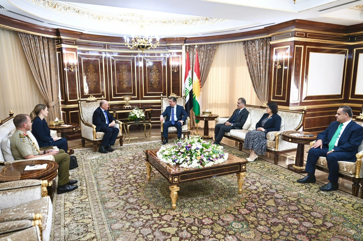 HavalSyan's tweet photo. Today, I participated in a productive meeting with the Australian Ambassador to Iraq and His Excellency Masrour Barzani, Prime Minister of the KRG. We discussed strengthening bilateral relations and encouraging Australian investment and visits to Kurdistan. #Diplomacy #KRG #Australia