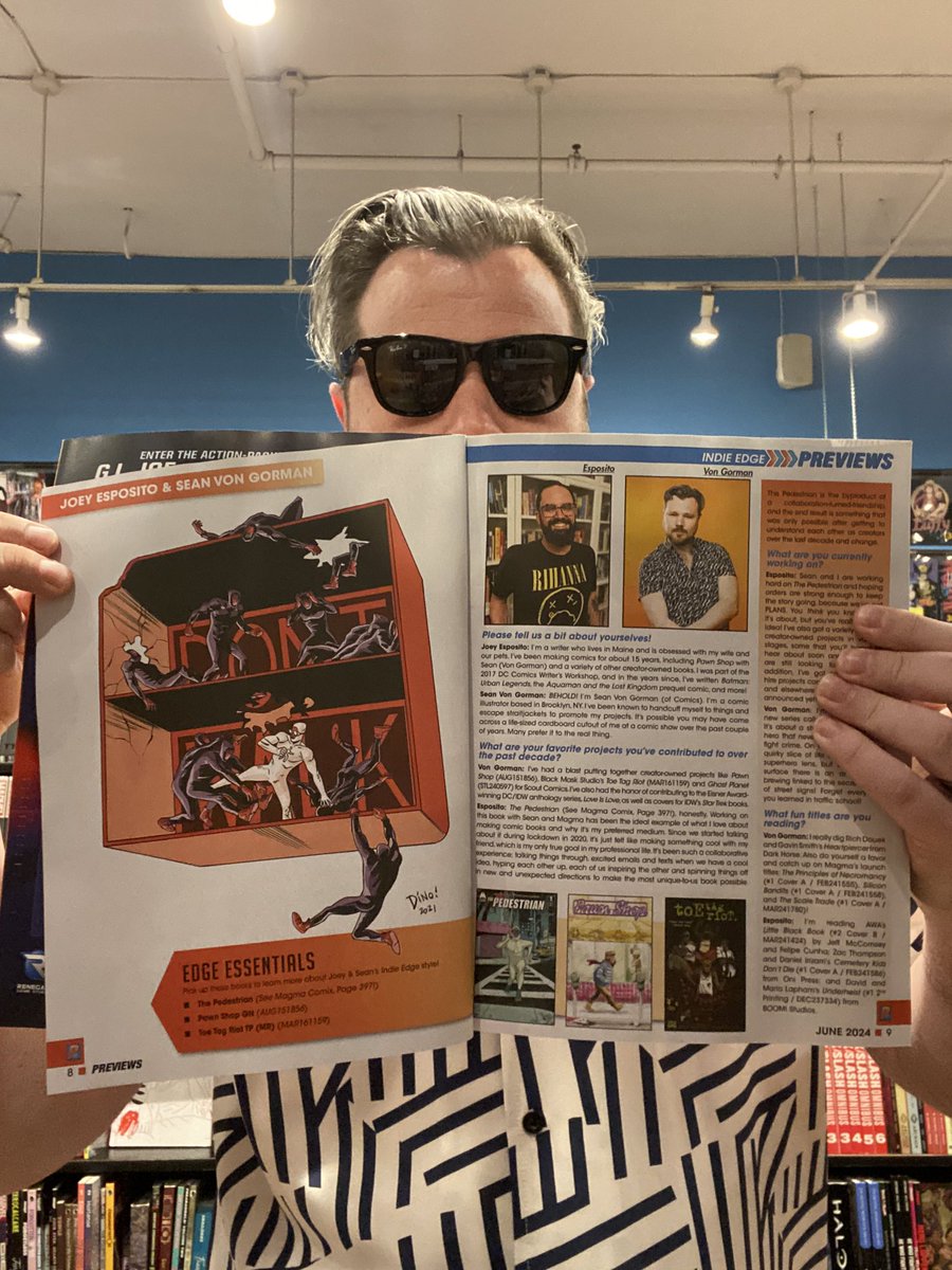 HAPPY NEW COMIC DAY! Going to the Comic Shop? Check out a preview The Pedestrian #1 is in this months @magmacomix scolicit a now in Previews! Thanks to @forbiddenplanetnyc for letting me grab a peak my INDY EDGE interview w/ Joey Esposito in the new @previewsworld on sale now!