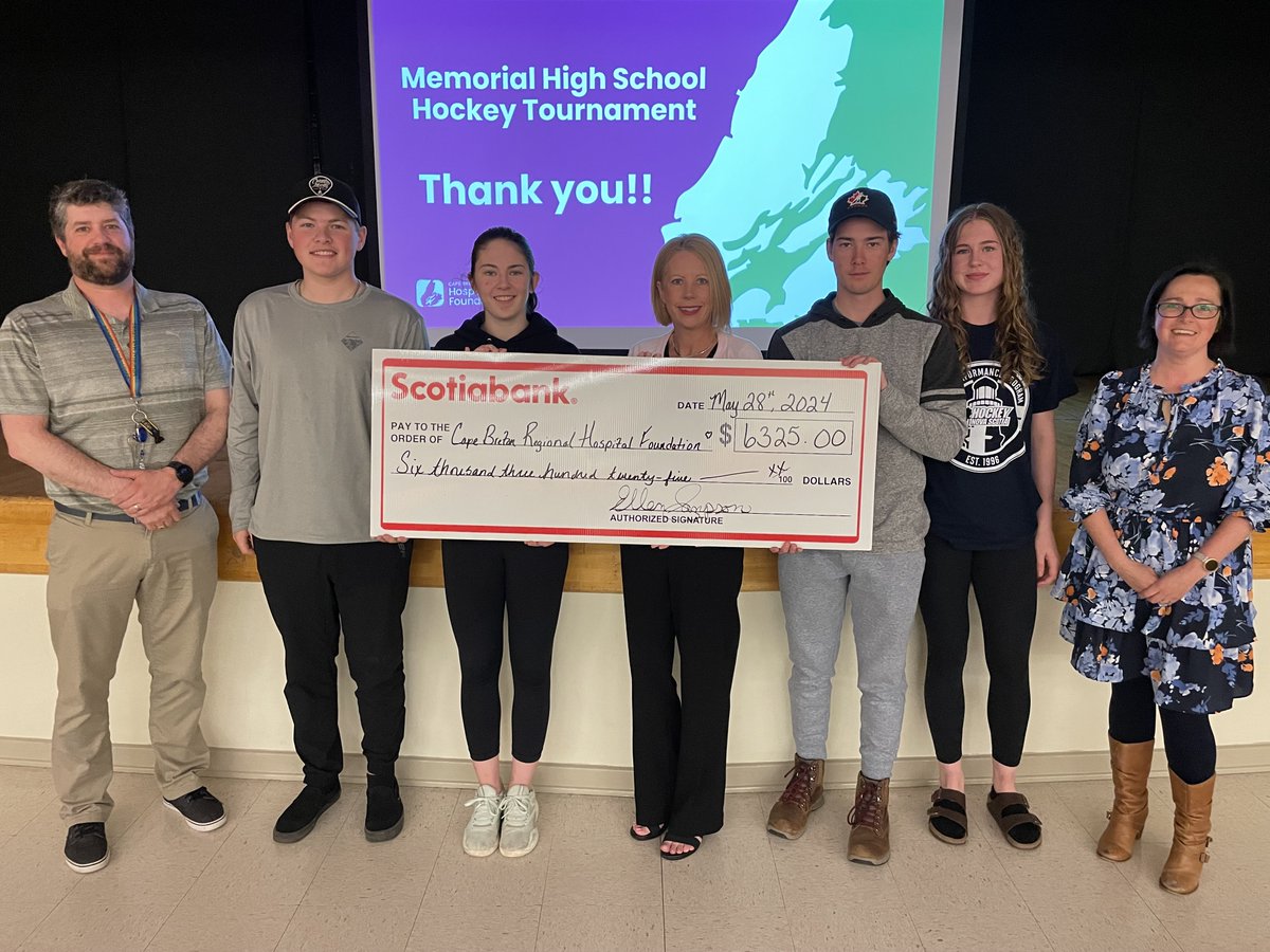 Memorial High School (@school_memorial) on Twitter photo Along with the support of <a href="/scotiabank/">Scotiabank</a> North Sydney, our GIVES FOR GOOD group raised over $6000 at the Annual MHS Hockey Day supporting The CB Regional Hospital Foundation! These funds will help youth mental health initiatives here in CB, as well as other projects @cbrhfoundation Along with the support of <a href="/scotiabank/">Scotiabank</a> North Sydney, our GIVES FOR GOOD group raised over $6000 at the Annual MHS Hockey Day supporting The CB Regional Hospital Foundation! These funds will help youth mental health initiatives here in CB, as well as other projects @cbrhfoundation