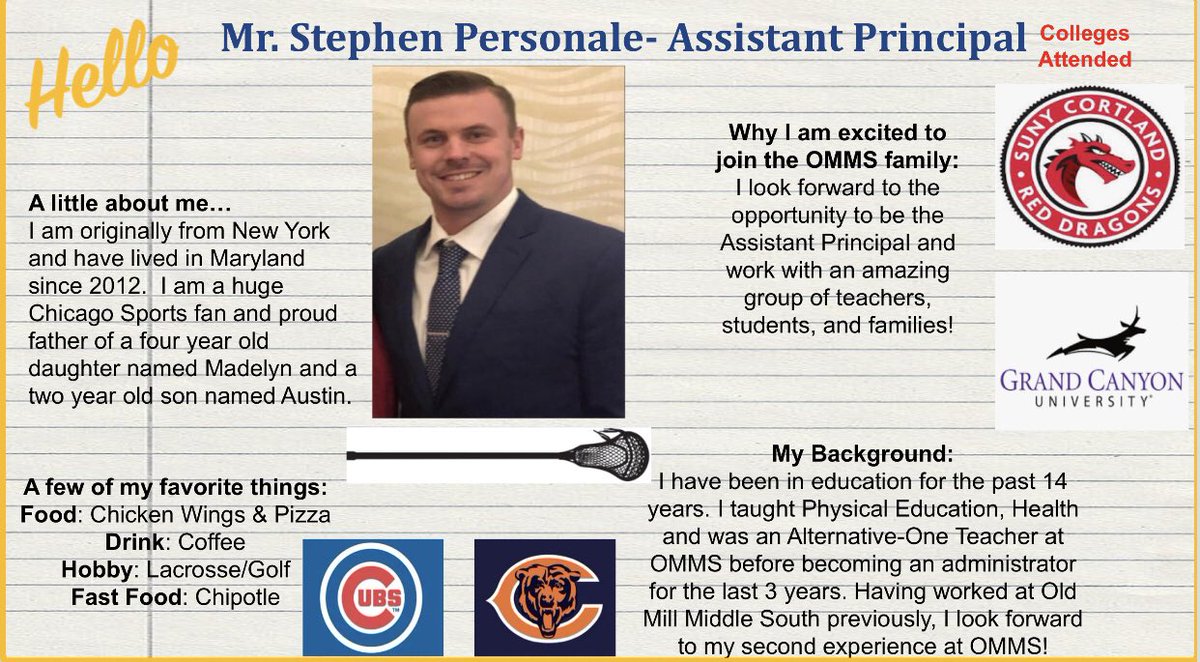 OMMS would like to welcome Mr. Personale back to OMMS. He worked with us previously as an Alt One and now is coming back as an experienced AP. We are so glad you are coming back to our amazing community! ❤️💙🤍 #BelongGrowSucceed #AACPSAwesome #PatriotPride #welcometotheteam