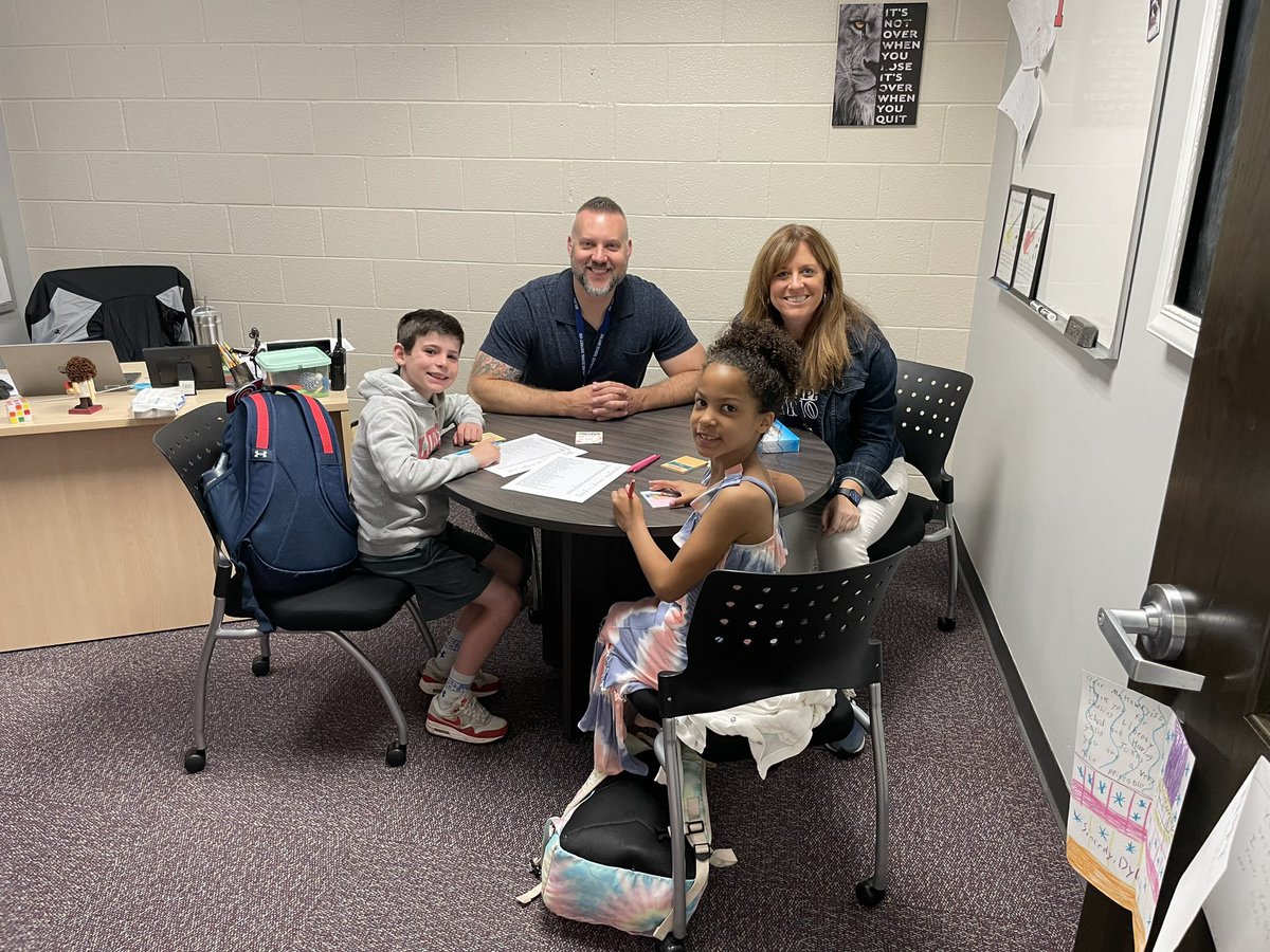 Liberty_D135's tweet photo. Our Principal Madison &amp; Assistant Principal John for the day are having a busy morning from writing staff positive post-its to introducing our assemblies with @mattwilhelmbmx! #osd135 #libpride https://t.co/KfL532cz5k