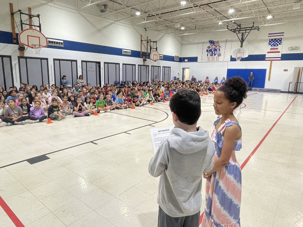 Liberty_D135's tweet photo. Our Principal Madison &amp; Assistant Principal John for the day are having a busy morning from writing staff positive post-its to introducing our assemblies with @mattwilhelmbmx! #osd135 #libpride https://t.co/KfL532cz5k