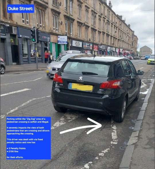 #GlasgowRP spotted this car parked on a crossing earlier. Some would say this is minor stuff, but the driver’s actions severely impact the “safe space” that the crossing provides; especially for vulnerable pedestrians such as children. Remember our simple advice and #DontRiskIt