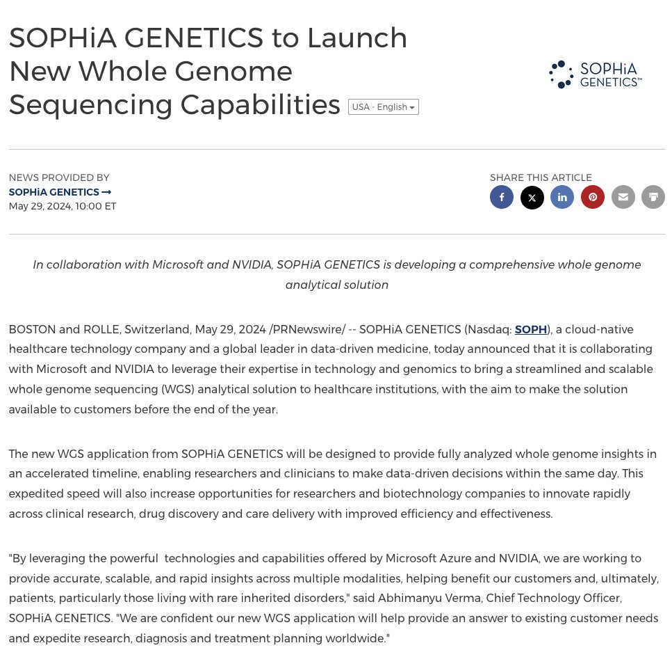 Big news from @SOPHiAGENETICS launching New Whole Genome Sequencing Capabilities In collaboration with @Microsoft and @nvidia, $SOPH is developing a comprehensive whole genome analytical solution

If you like mining stonks- biotech is just as fun 😅

👉 prnewswire.com/news-releases/…