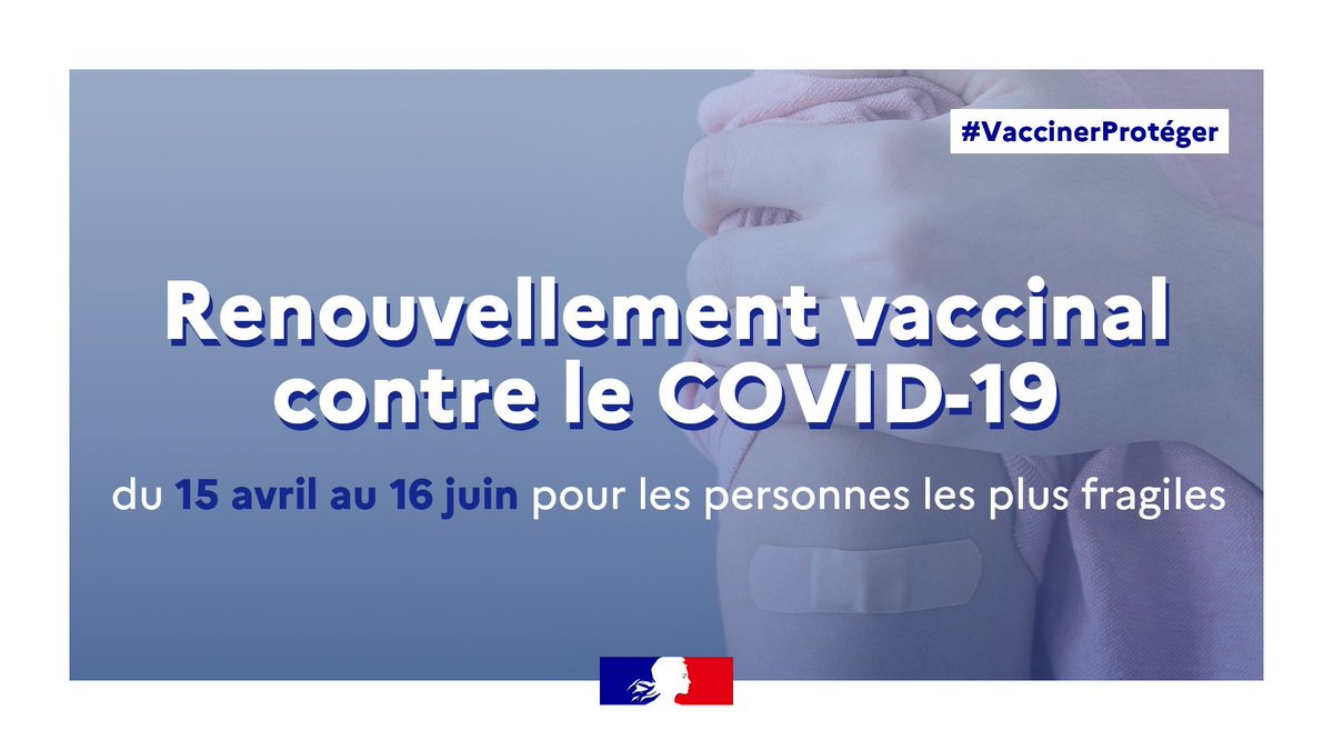 #Vaccin | Le renouvellement vaccinal contre le #Covid19 a débuté le 15 avril 💉 👉 Il est recommandé pour les personnes les plus fragiles, exposées aux risques de complications graves. RDV chez un professionnel de santé ou sur : shorturl.at/hsvTZ