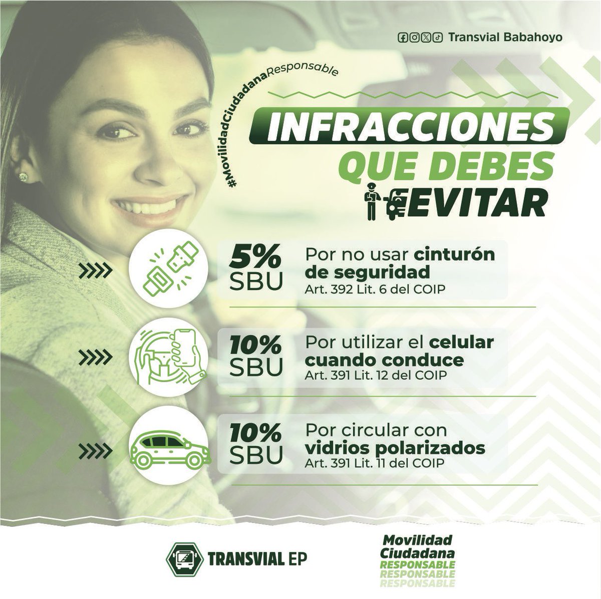 Por una mejor convivencia vial, respeta las leyes de tránsito 🚘🏍️.

#MovilidadCiudadanaResponsable
#TransvialEp