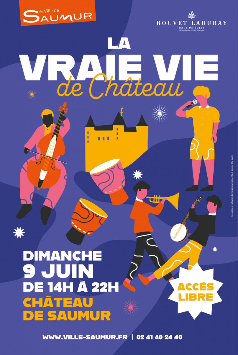 📆 Rendez-vous le 9 juin prochain au Château de Saumur pour la 5ème édition de l'événement « La Vraie Vie de Château » ! 😁 Pendant cette journée, une belle programmation vous attend : - Représentations musicales 🎤 - Visites du Château 🚶‍♂️ - Spectacle d'acrobates 🤹