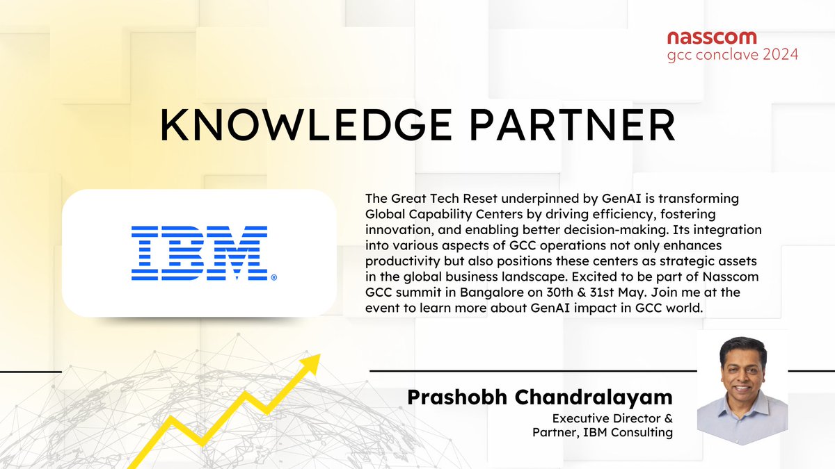 We are excited to announce @IBM as the Knowledge Partner for #nasscomGCC 2024!

#nasscomGCC offers a unique opportunity to explore groundbreaking developments and strategic advancements defining the future of GCCs. Secure your tickets to join an essential platform for gaining