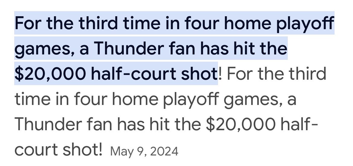 In 46 minutes of playoff action Gordon Hayward was outscored by Thunder fans shooting solely from half-court.