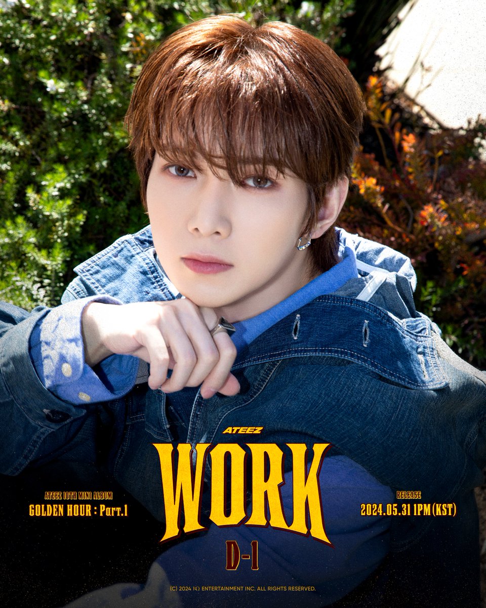 [📷] ATEEZ(에이티즈) GOLDEN HOUR : Part.1 'WORK' D-1 Poster ⠀ #YEOSANG #여상 ⠀ 2024. 05. 31 1PM RELEASE ⠀ #ATEEZ #에이티즈 #GOLDENHOUR #GOLDENHOUR_Part1 #WORK