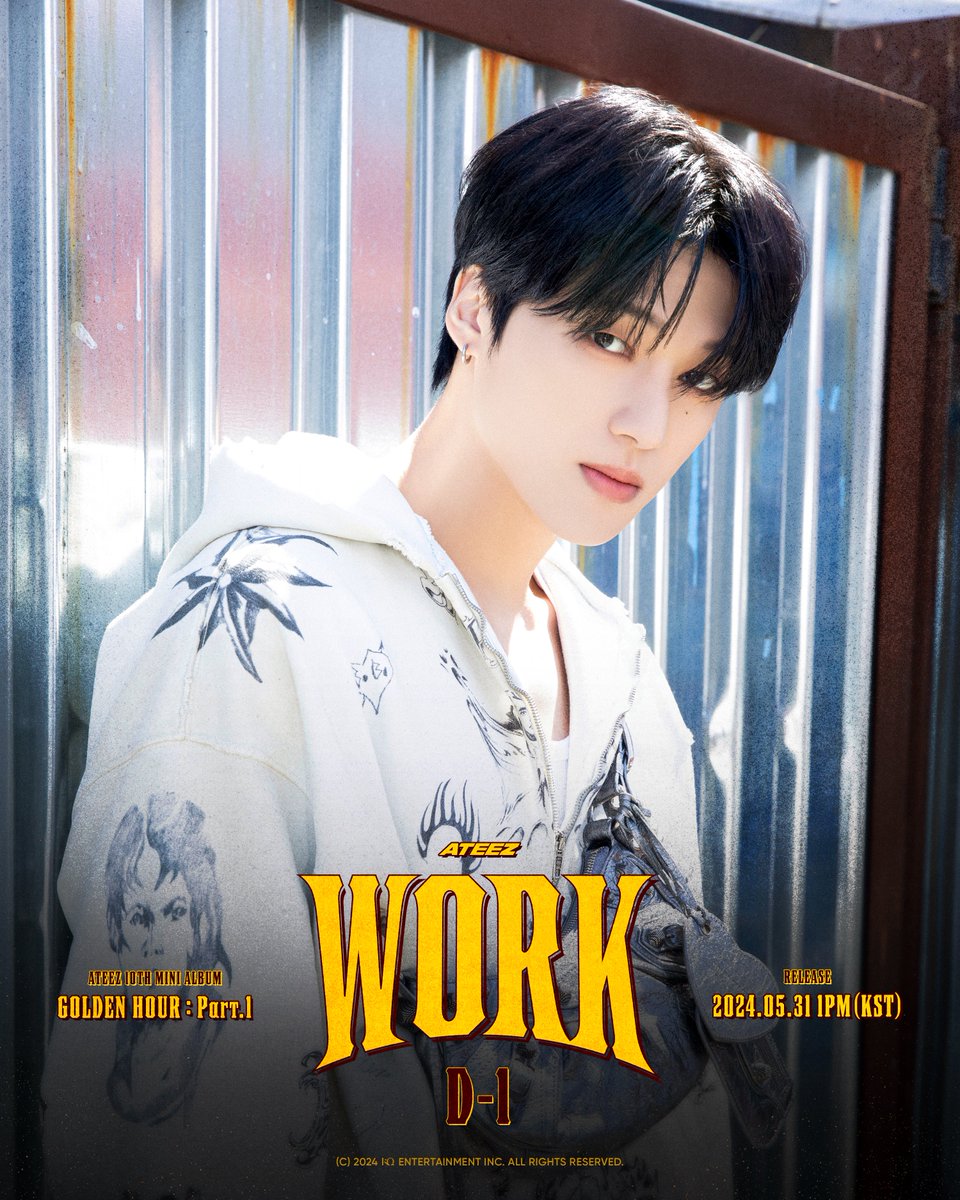 [📷] ATEEZ(에이티즈) GOLDEN HOUR : Part.1 'WORK' D-1 Poster ⠀ #WOOYOUNG #우영 ⠀ 2024. 05. 31 1PM RELEASE ⠀ #ATEEZ #에이티즈 #GOLDENHOUR #GOLDENHOUR_Part1 #WORK