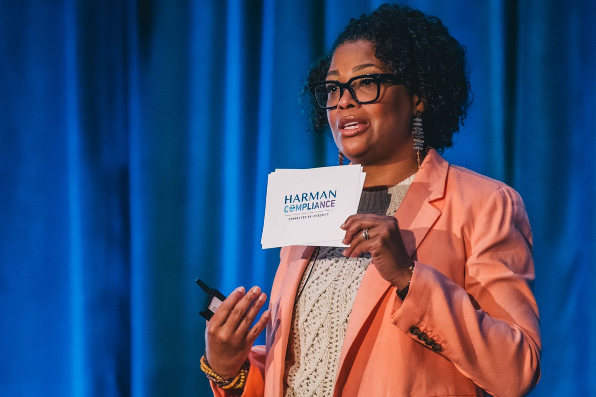 Harman's tweet photo. HARMAN is proud of its culture that encourages employees’ voices! Our very own Tamika Frimpong and Kym Reeves recently participated in a #TrustWeek panel discussion with @OneTrust to discuss why it’s important for employees to speak up and to protect them against retaliation. https://t.co/rxPwDAMWvI