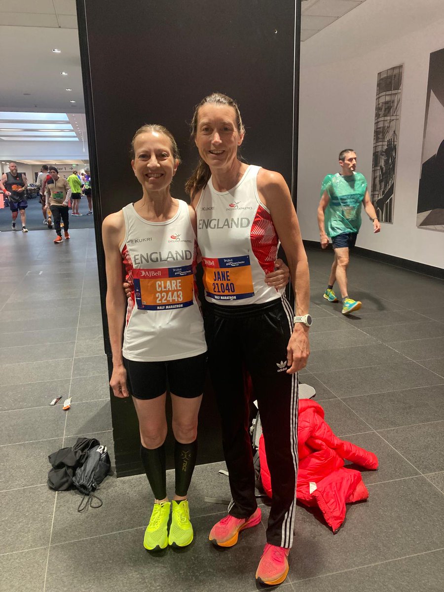 Congratulations to Jane Fairbain and Clare Hawling who were selected to run for England Masters at the Manchester Half Marathon.

Jane was 3rd in her age group in a PB of 1:27.25 and Clare ran well to finish in 1:42.27