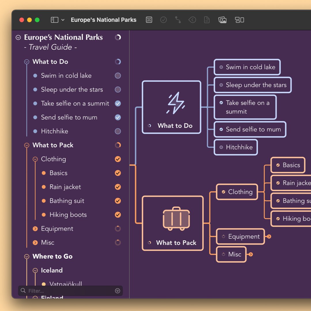 MindNode Plus offers more than just mind maps! 🧠🧹 Explore Outlines, a versatile way to organize your thoughts. Switch seamlessly between list and map view, or see both side-by-side. Perfect for those who love options 🙃
#MindNode #MindNodePlus #MindMapping #MindMap #ToDoList