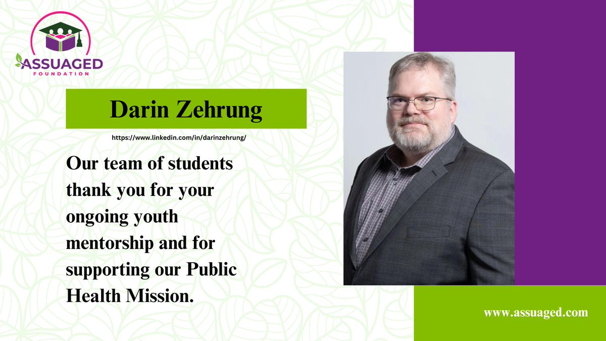 Thrilled to extend a heartfelt thanks to Darin Zehrung for his invaluable mentorship to our students at Assuaged Foundation! Your guidance is shaping futures. 🌟 

#MentorshipMatters #AssuagedFoundation #ThanksDarin #publichealth #studentinterns 🙏