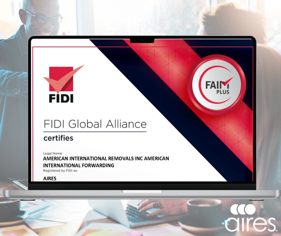 FIDI Global Alliance certified Aires as compliant with the FIDI-FAIM Quality Standard for international moving, and we are now recognized as an Affiliate of FIDI Global Alliance. We are proud to say we are now a FAIMPlus Top Performer! Thank you FIDI!