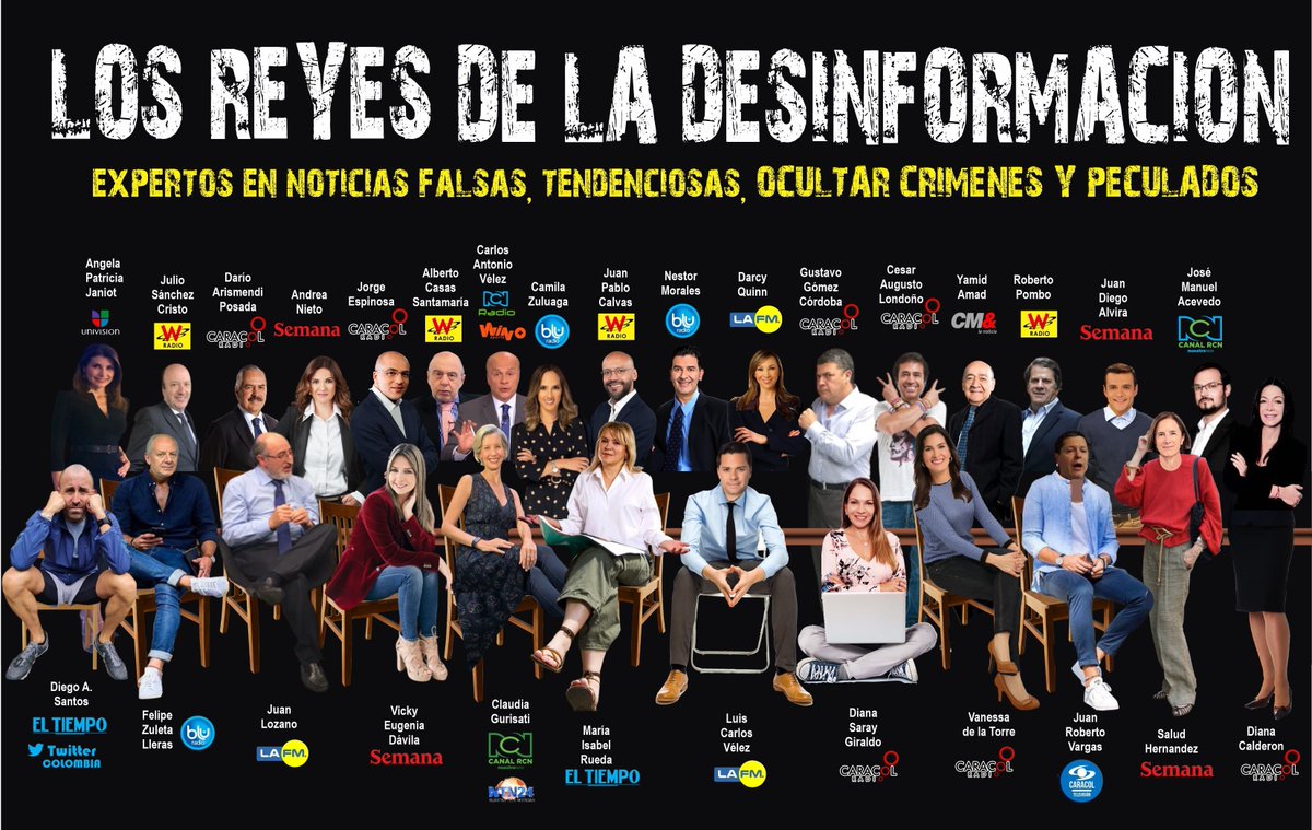 TRANSMUNDIALTV's tweet photo. Aquí esta la primera linea del Golpe de Estado, es financiada por; Gilinsky Ardila Lulle, Sarmiento Angulo, Santodomingo y los españoles GRUPO PRISSA a cada 1 les pagan al rededor de 90 millones de pesos, para que MANIPULEN a la opinion. Gracias a Dios nadie les cree. ENEMIGOS https://t.co/8Tnd7IAv2P