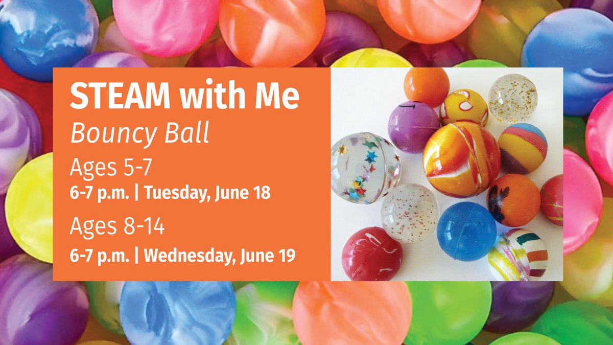 Get ready to bounce into the world of STEAM! 🌟 Join #SteamWithMe Bouncy Ball, where kids learn the science behind bouncy balls while having a blast! 🎈🔬 Register by Tuesday, June 11, and let the creativity and fun roll! #STEAM #ScienceFun #BouncyBall