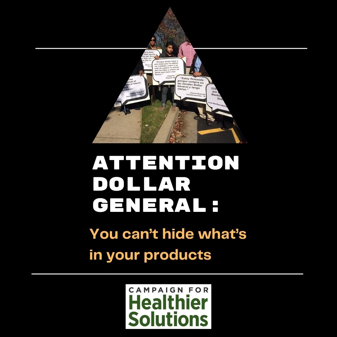 Campaign for Healthier Solutions (@nontoxdlrstores) on Twitter photo TODAY, the Campaign for Healthier Solutions brings community voices to the Dollar General shareholder meeting. It’s time for <a href="/DollarGeneral/">Dollar General</a> to buckle down and show consistent commitment to improving their chemical policy and stocking local, healthy food. TODAY, the Campaign for Healthier Solutions brings community voices to the Dollar General shareholder meeting. It’s time for <a href="/DollarGeneral/">Dollar General</a> to buckle down and show consistent commitment to improving their chemical policy and stocking local, healthy food.