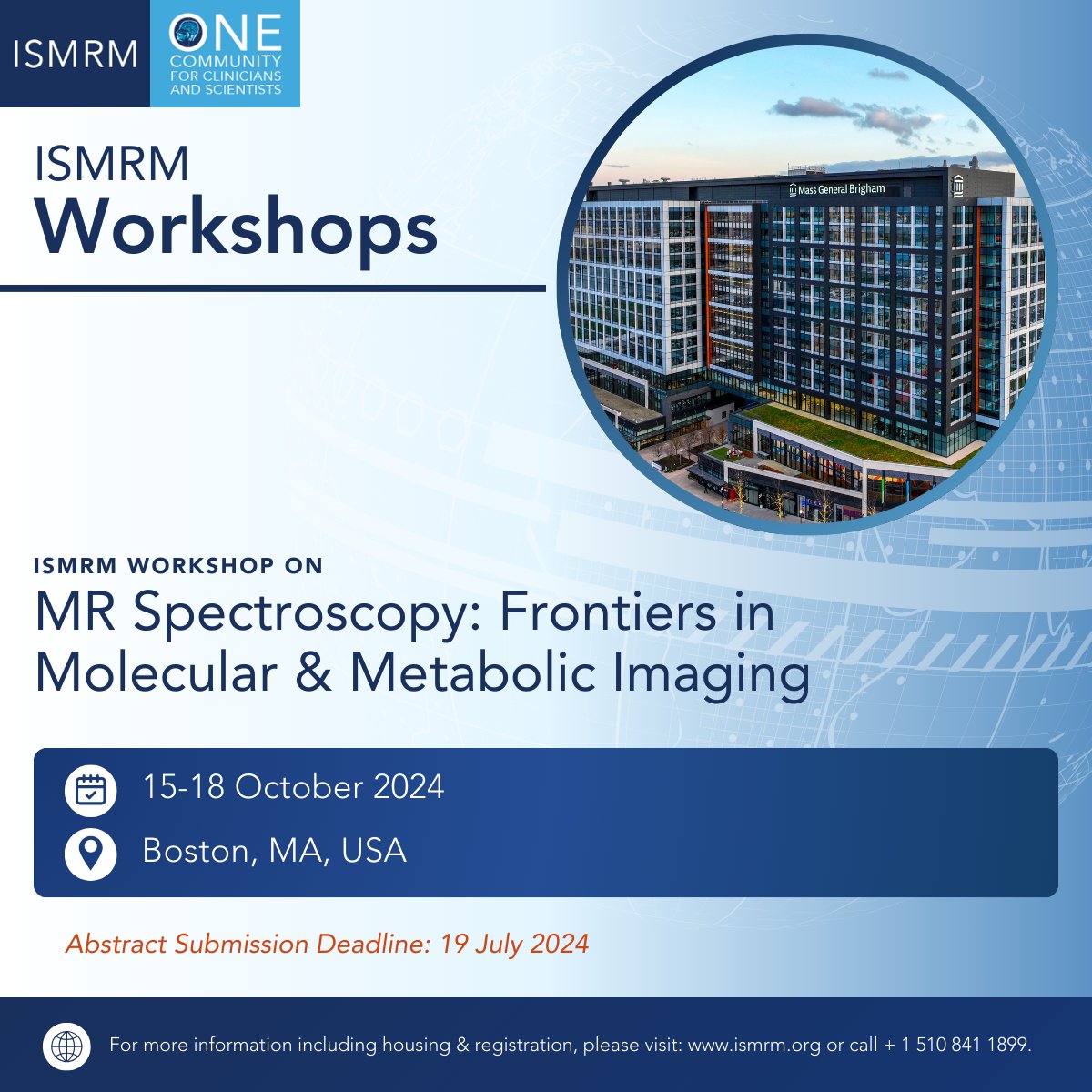 WORKSHOP WEDNESDAY: Call for abstracts & stipend applications for the ISMRM Workshop on MR Spectroscopy: Frontiers in Molecular & Metabolic Imaging is now open: ow.ly/rf9Z50RZaTP Registration coming soon! #ISMRM #ISMRT #MRI #MagneticResonance #MR