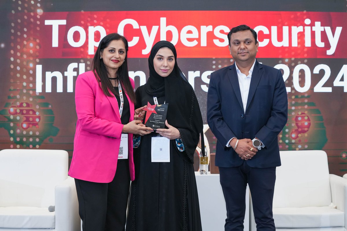 TheCyberExpress's tweet photo. The Cyber Express is thrilled to announce and extend our heartfelt congratulations to Mariam Alhammadi, for being recognized as The Cyber Express Top Cybersecurity Influencers of 2024 at World CyberCon #META.
#InfosecGuardians #CyberSecurity #WorldCyberCon #METAawards #dubai https://t.co/FEqbq1JR53