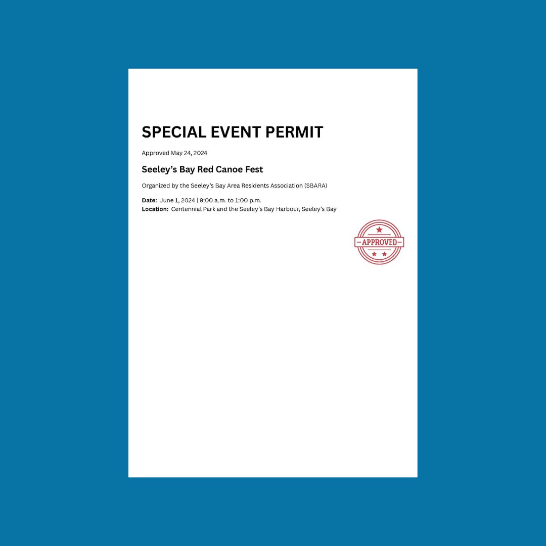 Special Event Permit Approved | Seeley's Bay  Red Canoe Fest

TLTI has issued a Special Event Permit to the Seeley's Bay Area Residents Association (SBARA) for their Red Canoe Fest event, taking place in Seeley's Bay on June 1, 2024. #specialevent