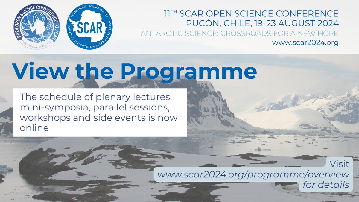 Scientific Committee on Antarctic Research (SCAR) (@scar_tweets) on Twitter photo 🎉 We are pleased to share more details on the #SCAR2024 Open Science Conference programme! 
Enjoy plenary lectures, mini-symposia, parallel sessions, panel discussions, posters, and much more in Pucón this August.🌟 
Learn more: scar2024.org/programme/over… 🎉 We are pleased to share more details on the #SCAR2024 Open Science Conference programme! 
Enjoy plenary lectures, mini-symposia, parallel sessions, panel discussions, posters, and much more in Pucón this August.🌟 
Learn more: scar2024.org/programme/over…