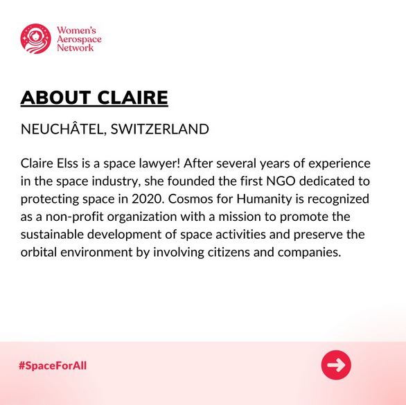 Cosmos4Humanity's tweet photo. Very proud to see @ElssClaire among the finalists of the 2024 @WomensAerospace Awards in the entrepreneurship category!  

Congratulations to all the nominees 👩‍🚀

#CosmosRangers #SpaceDebris https://t.co/W5e4YgRV8j