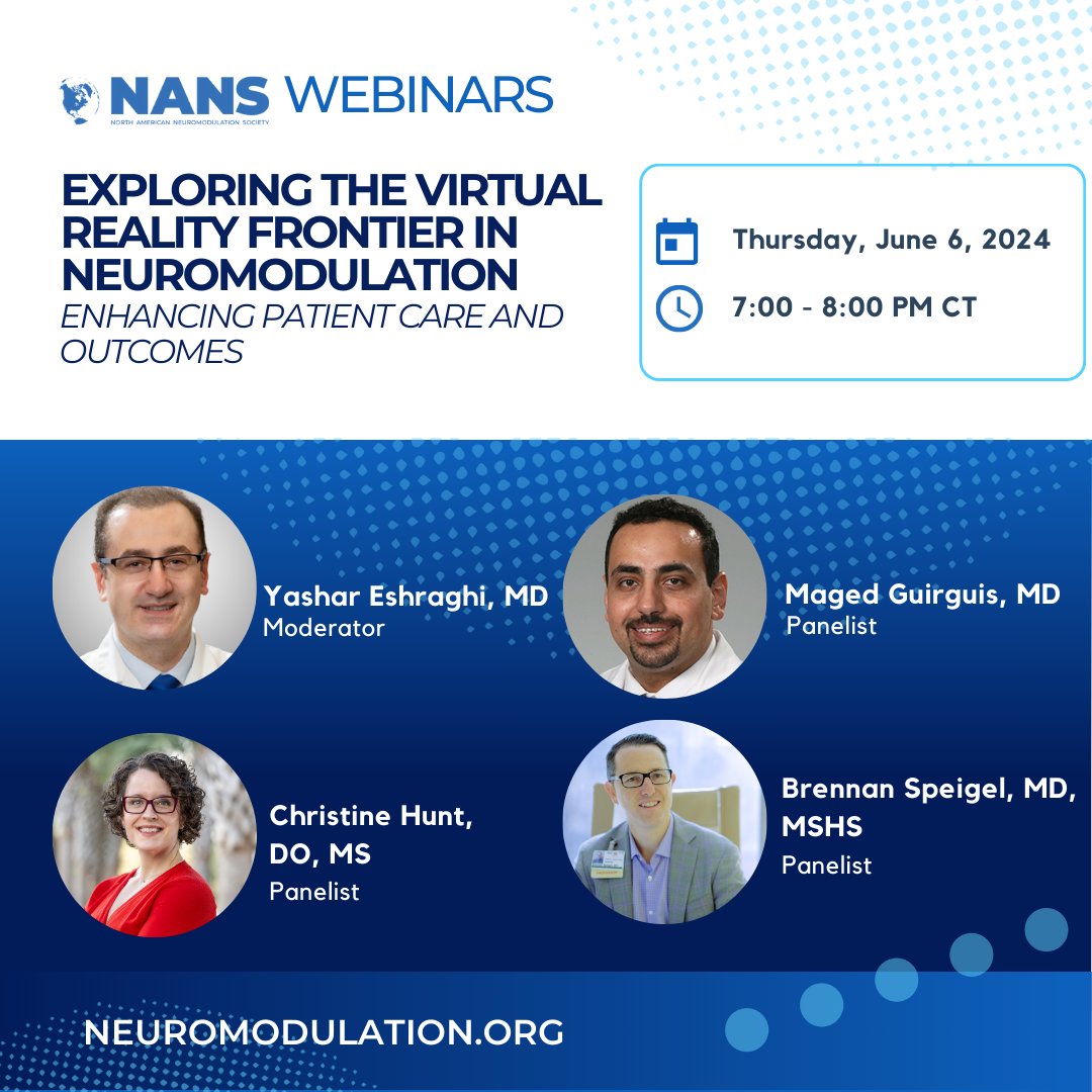 We’re diving into the depth of virtual reality in neuromodulation. Discover how #virtualreality is revolutionizing patient care and outcomes in #neuromodulation. Sign up: bit.ly/3VlSdyr
#PatientCare #NANSWebinar #MedicalInnovation #HealthcareTechnology