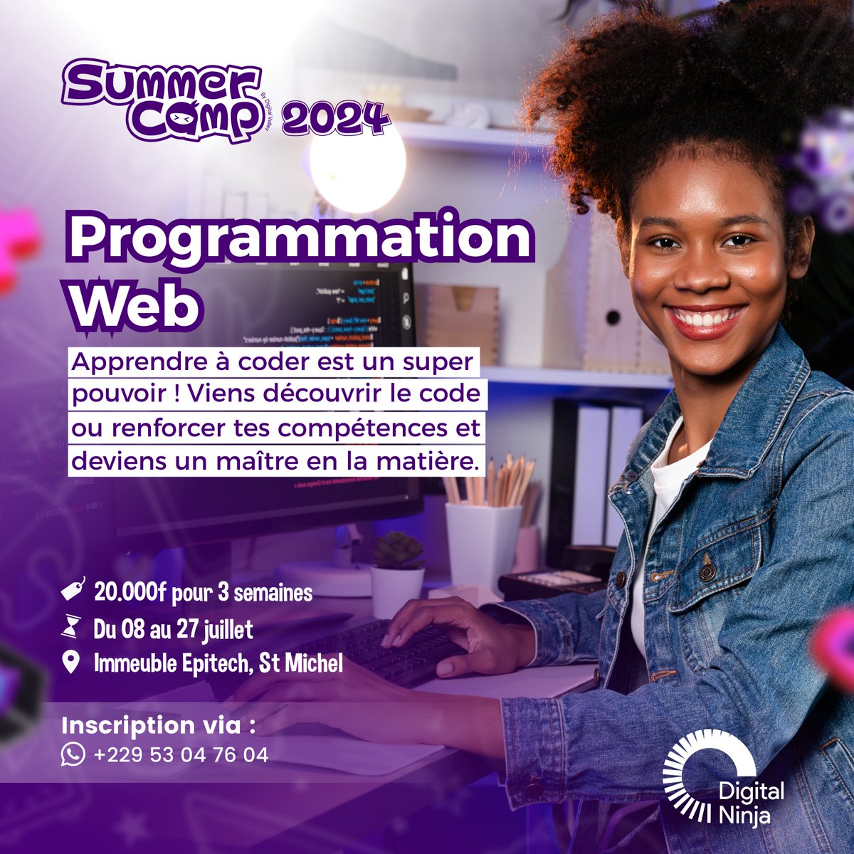 👩‍💻👨‍💻Au delà du divertissement sur internet offrez à vos enfants l'opportunité de découvrir autrement l'univers du numérique  avec notre thématique 𝗣𝗥𝗢𝗚𝗥𝗔𝗠𝗠𝗔𝗧𝗜𝗢𝗡 𝗪𝗘𝗕.

Les inscriptions se poursuivent : bit.ly/ninja2024

📞53047604