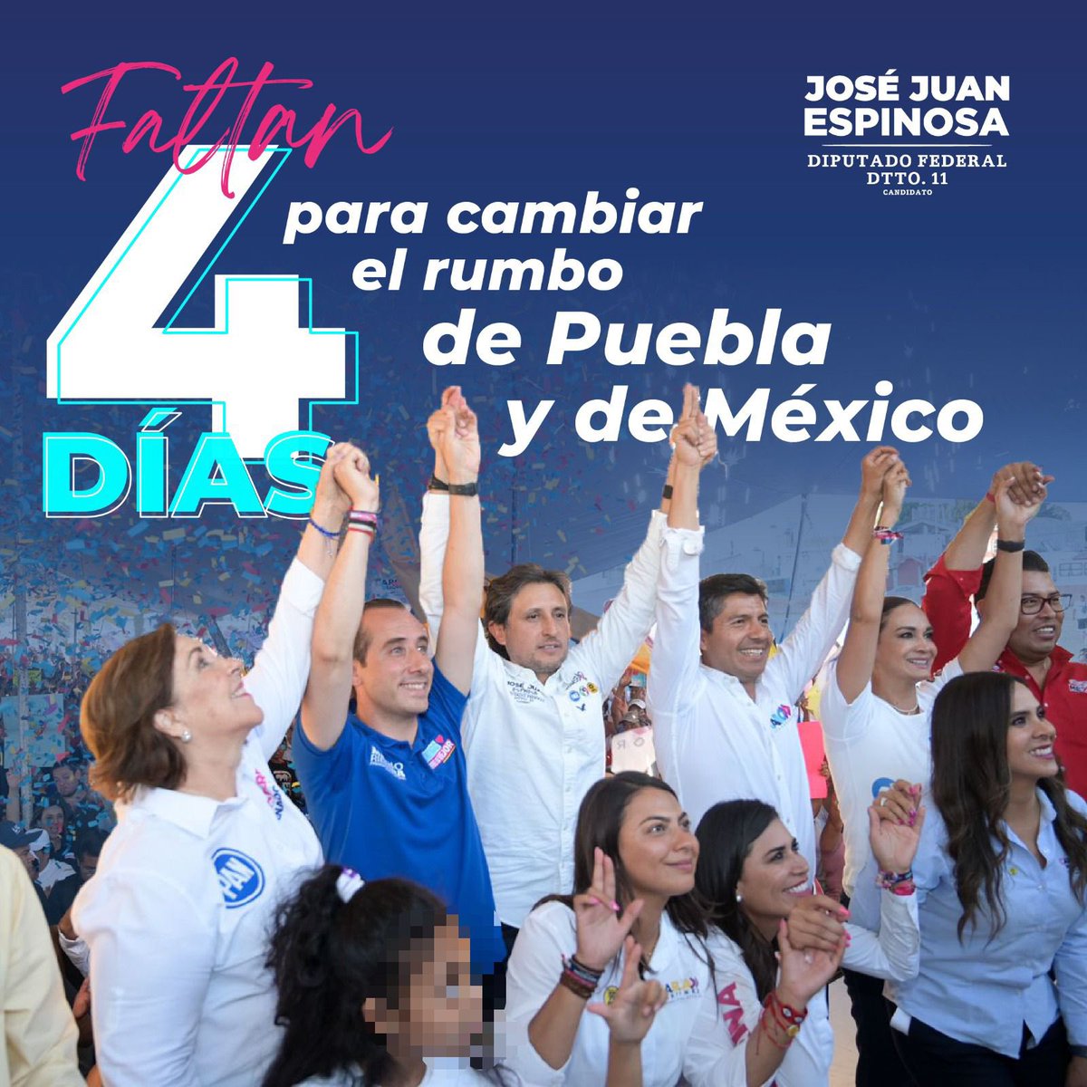 Estamos a sólo 4 días de decidir el futuro de Puebla y México. 

Votar por los candidatos de la alianza "Fuerza y Corazón por México" es apostar por la paz, la reconciliación y buenos gobiernos comprometidos. 

¡Unamos fuerzas por un mejor rumbo para Puebla!

#JJDiputado #VotaJJ