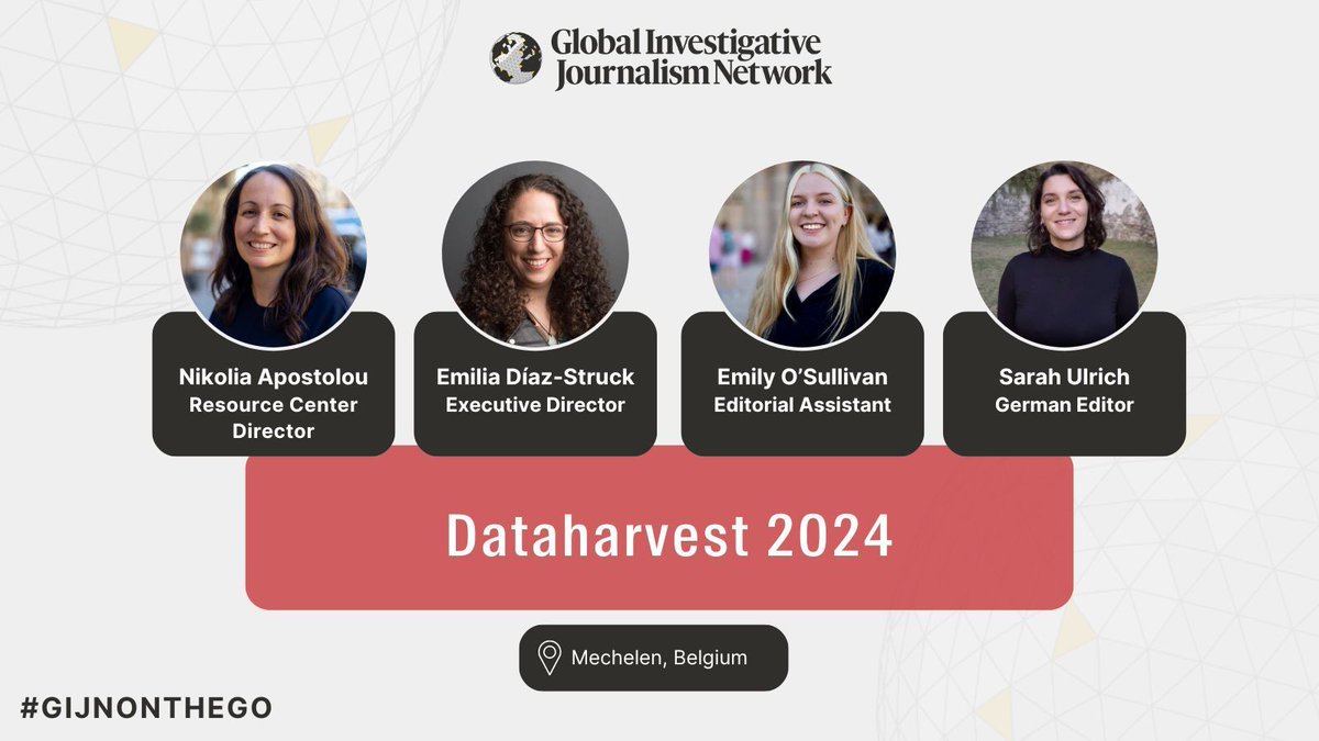 Global Investigative Journalism Network (@gijn) on Twitter photo Are you headed to <a href="/DataharvestEIJC/">Dataharvest - EIJC</a>?
👋 Say hello to our GIJN attendees: Resource Center Director <a href="/NikoliaA/">Nikolia Apostolou</a>, Editorial Assistant <a href="/emilysosulli/">Emily O'Sullivan</a>, German Editor <a href="/ulrich_srh/">@sarahulrich.bsky.social</a>, & Exec. Director Emilia Díaz-Stuck.
Schedule: buff.ly/3ygv7Br
Our session: sched.co/1czFU Are you headed to <a href="/DataharvestEIJC/">Dataharvest - EIJC</a>?
👋 Say hello to our GIJN attendees: Resource Center Director <a href="/NikoliaA/">Nikolia Apostolou</a>, Editorial Assistant <a href="/emilysosulli/">Emily O'Sullivan</a>, German Editor <a href="/ulrich_srh/">@sarahulrich.bsky.social</a>, & Exec. Director Emilia Díaz-Stuck.
Schedule: buff.ly/3ygv7Br
Our session: sched.co/1czFU