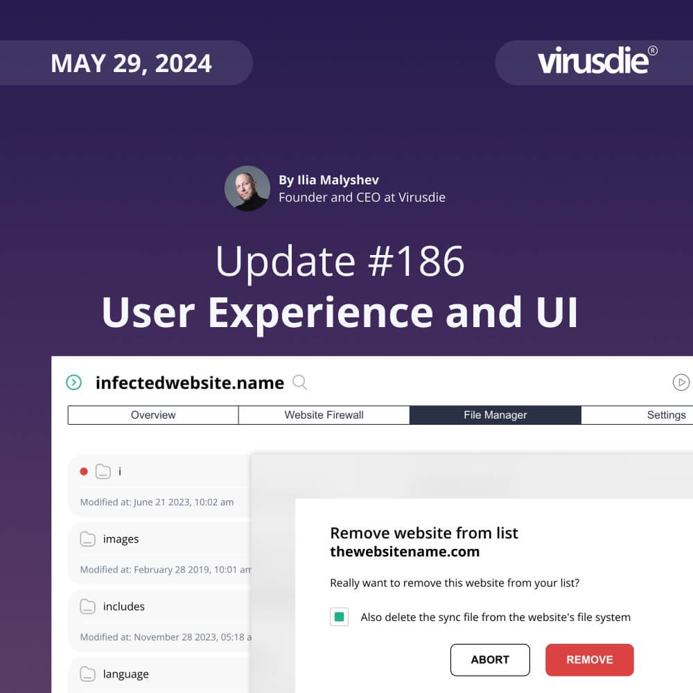 #Virusdie upgrade 186 | The weekly update of Virusdie. UX and UI improvements: virusdie.com/blog/update-18…

#wordpress #cybercrime #cybersecurity #infosec #websecurity #malware #Ransomware #Vulnerability #Phishing #code #hacked #web #antivirus