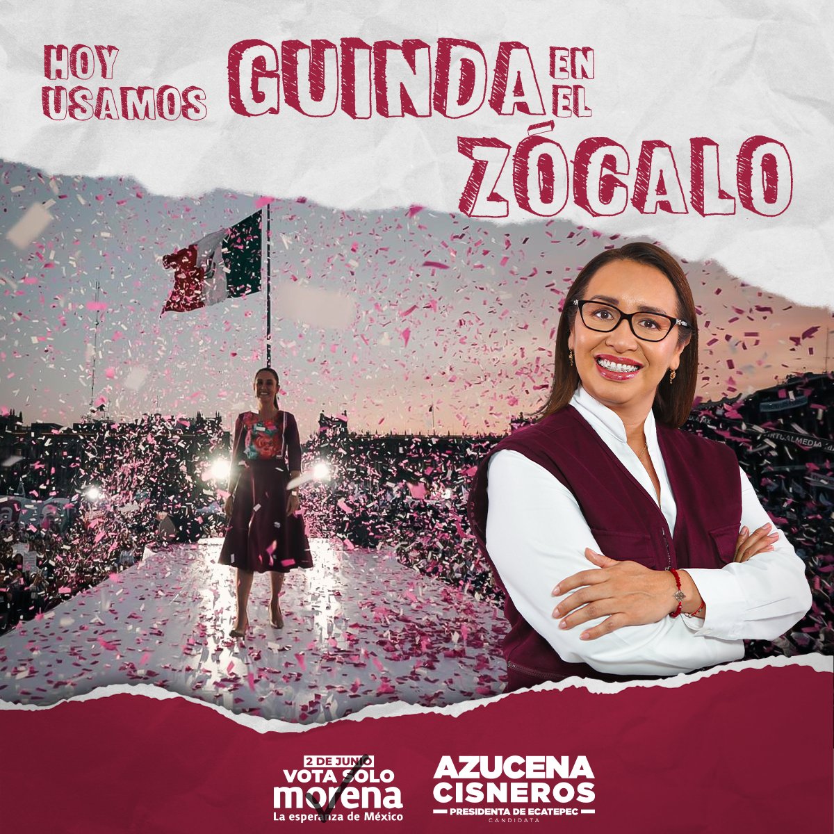 azucenacisneros's tweet photo. ❤️ ¡Hoy usamos guinda en el Zócalo Capitalino! Nos vemos a las 16h00 para celebrar que este #2DeJunio tendremos a la primera presidenta de México, la Dra. @Claudiashein. ¡Del Zócalo a la victoria!
#VotaSoloMorena
#AzucenaPresidenta https://t.co/V1QGHNiilK
