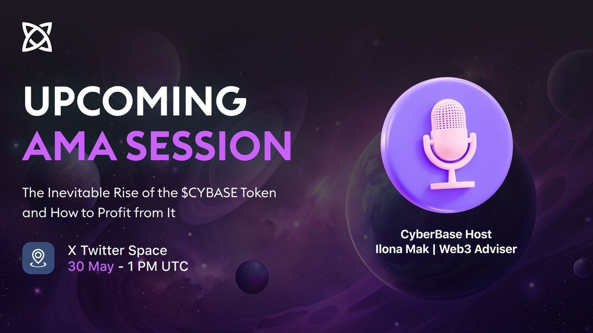 📢 Join Us for an Exciting AMA Session!

🗓 Date: 30th of May
⏰ Time: 1 PM UTC
📍 Platform: Twitter Space

🌟 Topic: The Inevitable Rise of the $CYBASE Token and How to Profit from It

🚀 Don't miss this opportunity to gain insights and strategies on leveraging the growth of the