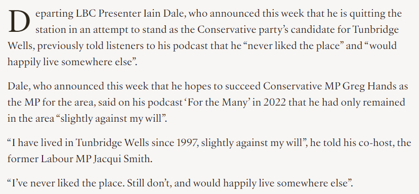 Ladies and gentlemen, Iain Dale: the Tories would-be candidate for Tunbridge Wells. Less than a week in and I'm already running out of facepalm. bylinetimes.com/2024/05/29/iai…