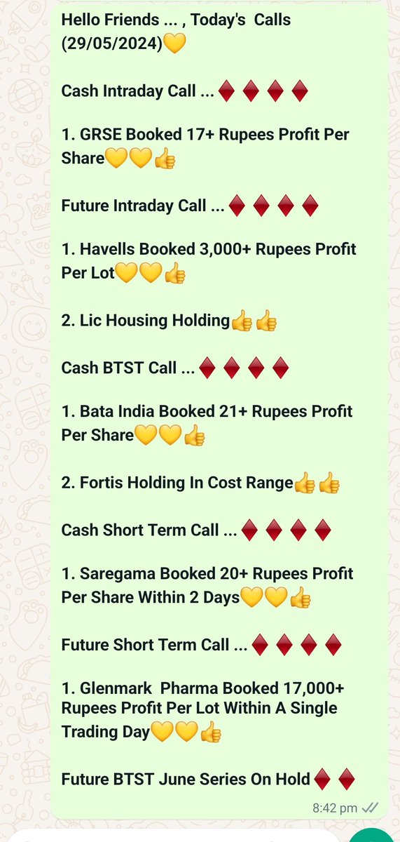 Today's Calls...(29/05/2024)💛💛💛✅✅✅🌟🌟🌟