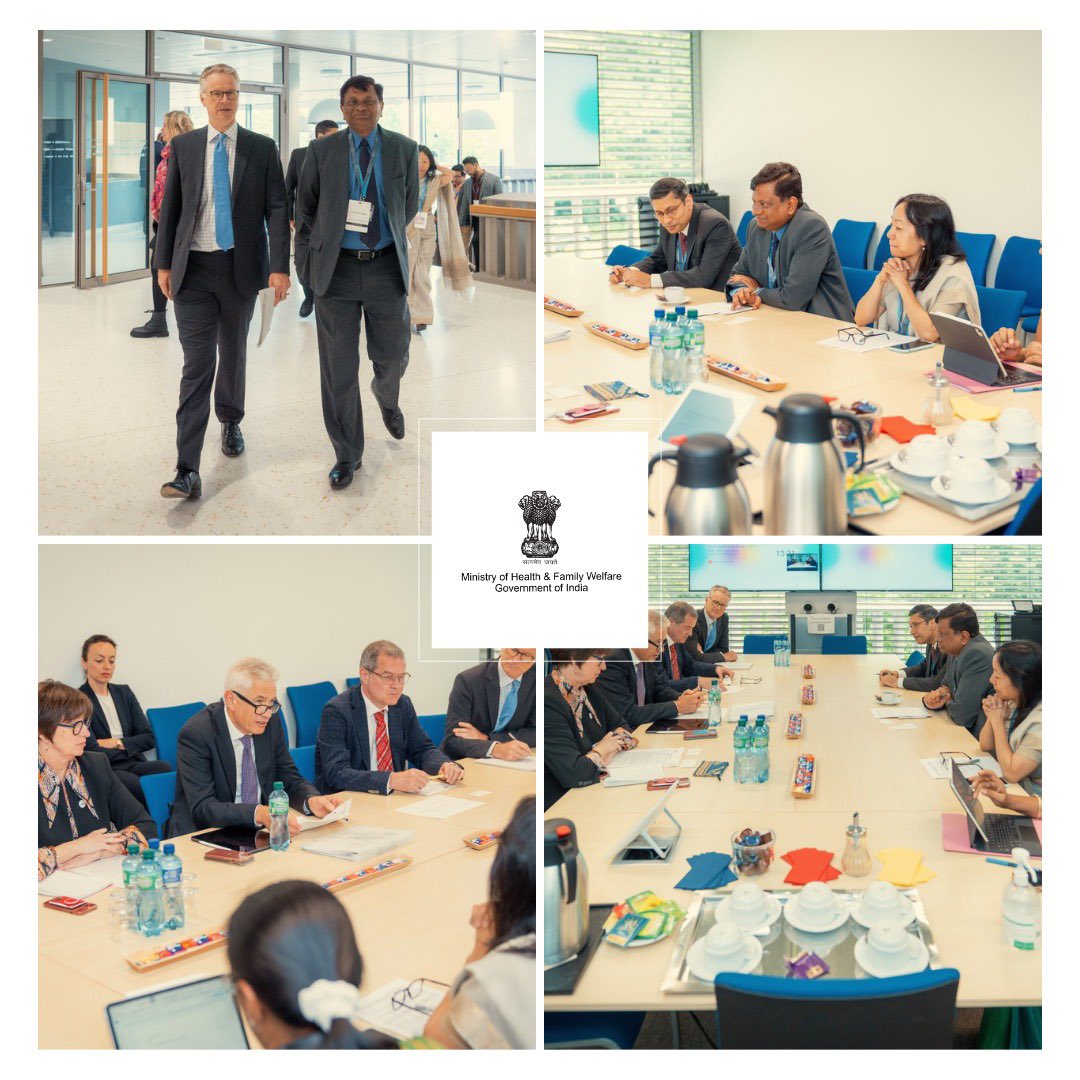@PMOIndia @mansukhmandviya @spsinghbaghelpr @DrBharatippawar @PIB_India @MIB_India @IndiaUNGeneva @WHO @DDNewslive @mygovindia @Google @airnewsalerts @moshealth23 #HealthForAll Union Health Secretary holds bilateral meeting with @GlobalFund on the sidelines of the World Health Assembly at Geneva Acknowledges @GlobalFund's continued support towards elimination of three diseases in India, namely, TB, HIV/AIDS and Malaria Highlights
