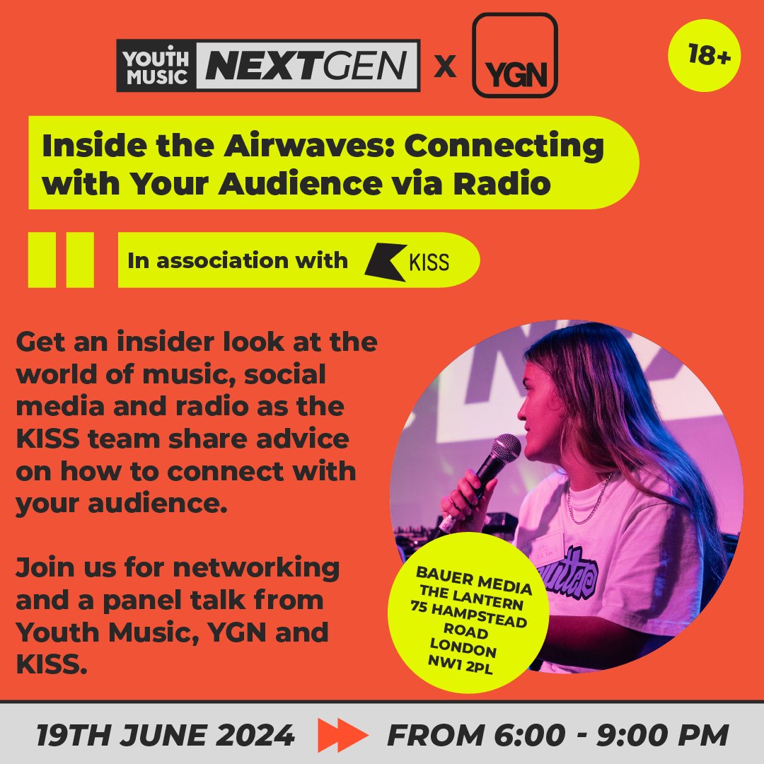 Join us in London next month for an exclusive Youth Music NextGen Community event, in partnership with @YGN and @KissFMUK. 🎟️ Secure your spot now for just £5: youthmusic.org.uk/inside-the-air…