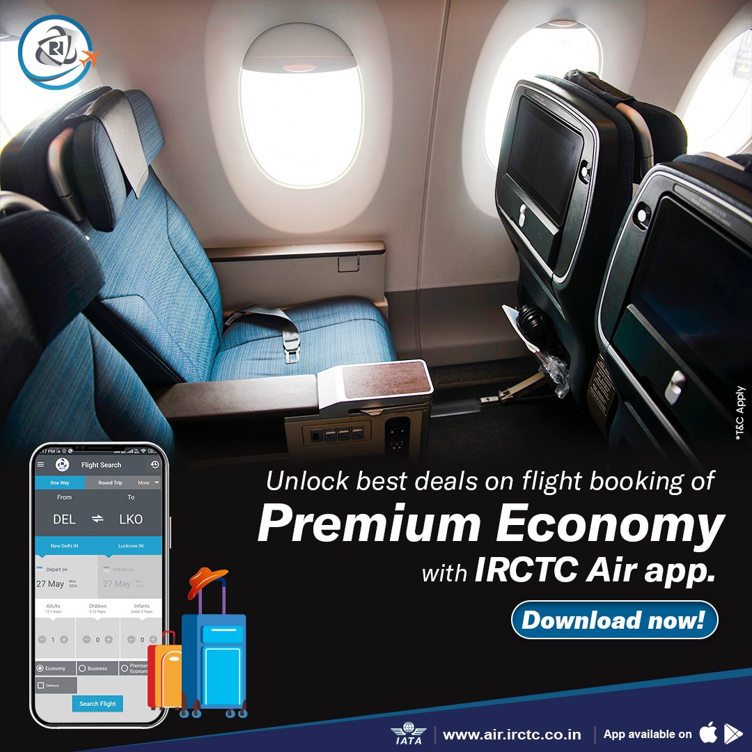 Unlock exclusive benefits on IRCTC Air when booking Premium Economy seats for your flight. Choose from a wide range of airlines on air.irctc.co.in or the #IRCTC #Air app at the best prices. ✈️ #FlyInComfortWithIRCTCAir #PremiumEconomy #FlightBooking #TravelInStyle