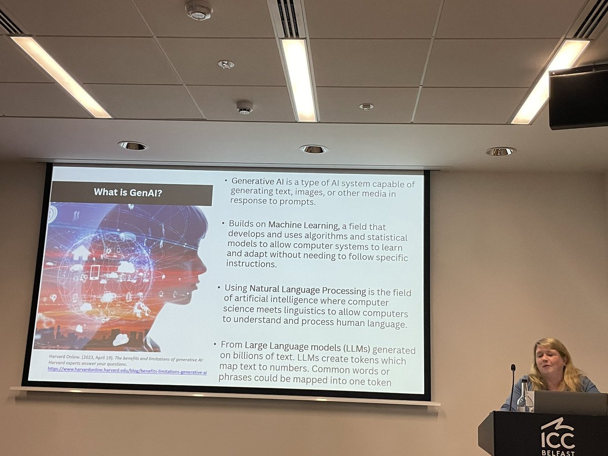 cathalmccauley's tweet photo. Last parallel session of the day on AI kicking off with @Johanna_speaks nice ref to @johncoxnuig work on leadership. Librarians good at prompt engineering due to experience constructing searches. Clear limitations. #conul2024 https://t.co/wJkeaeiQDt