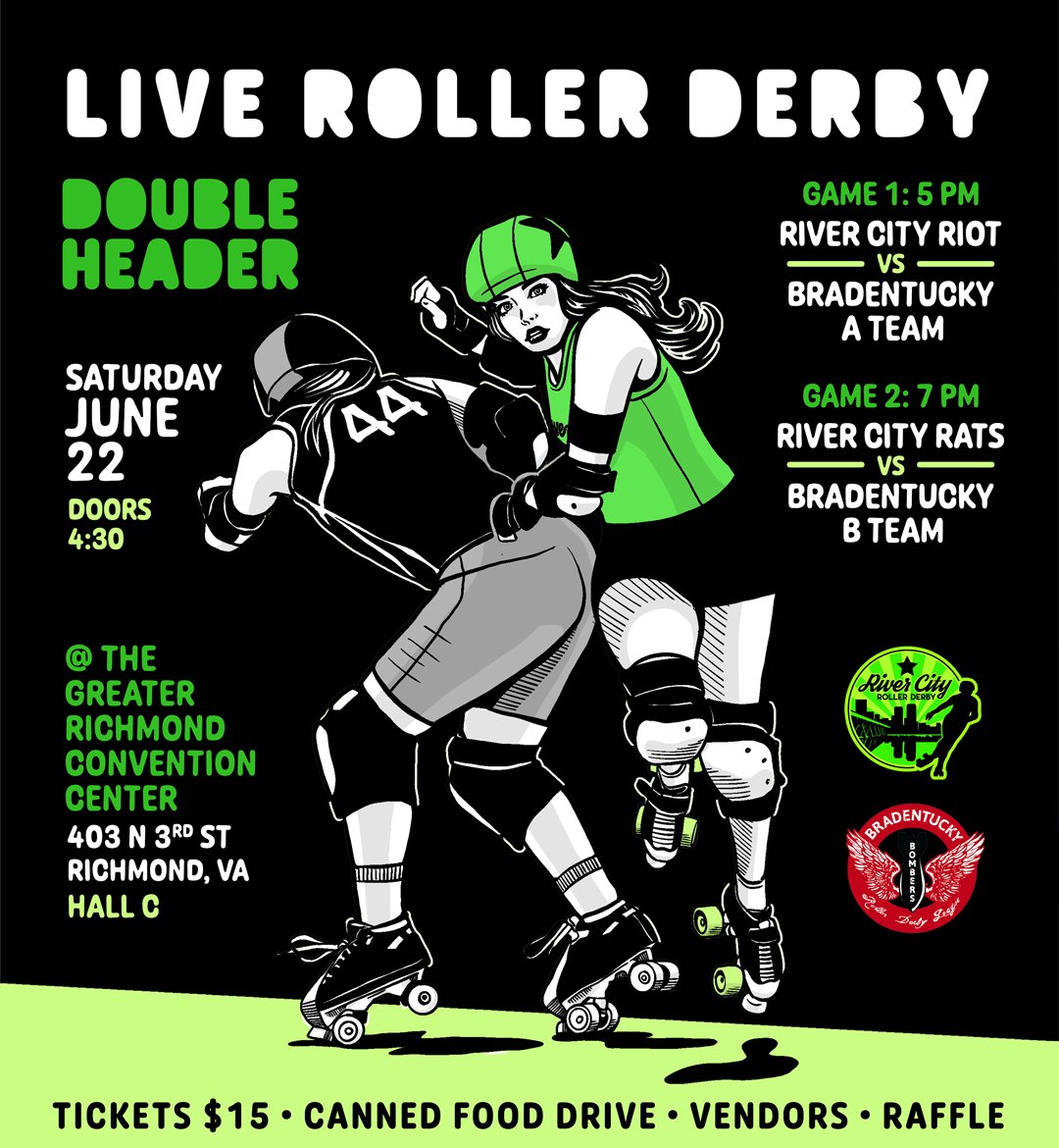 Come on our to watch our Riots and Rats take on Bradentucky' A and B teams at the <a href="/RichmondCenter/">Greater Richmond Convention Center (GRCC)</a> on June 22! Doors are at 4:30 and tickets are just $15 for some double header fun! 🛼