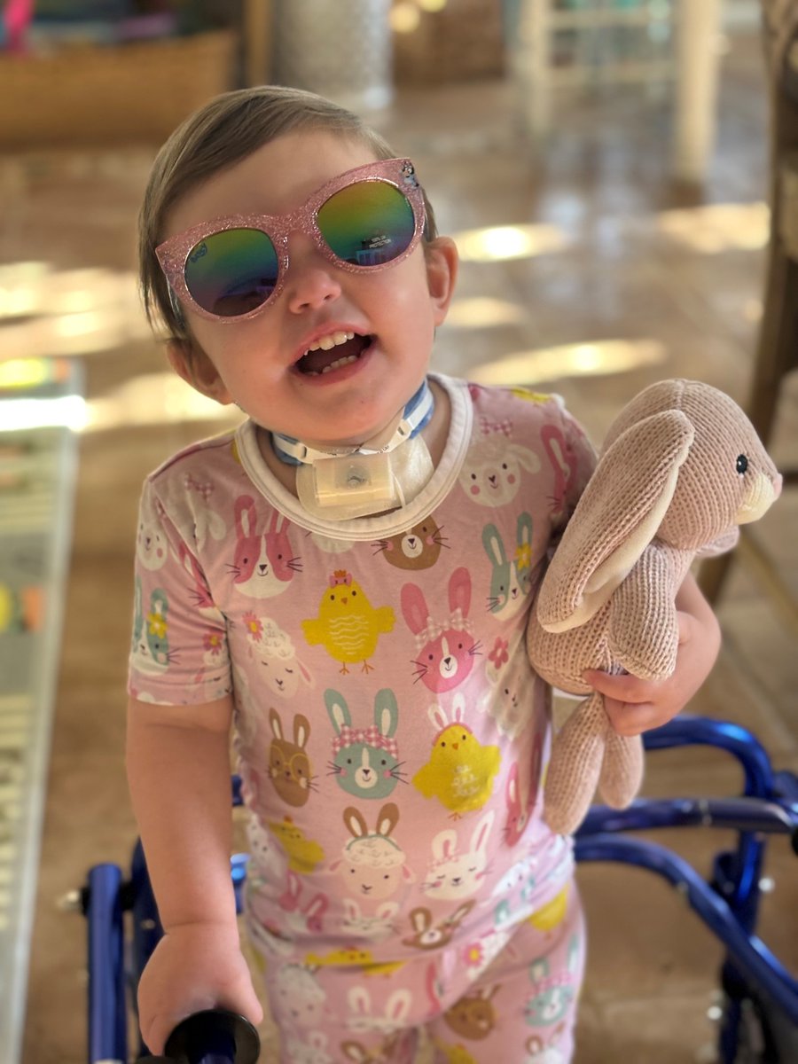 Ophelia was diagnosed with a malignant #braintumor at 18 months. Her most recent scans were clear, and she will continue to have scans every 3 months. Because of brain surgery, she now has a feeding tube and tracheostomy - she and her family are focusing on rehab and recovery.