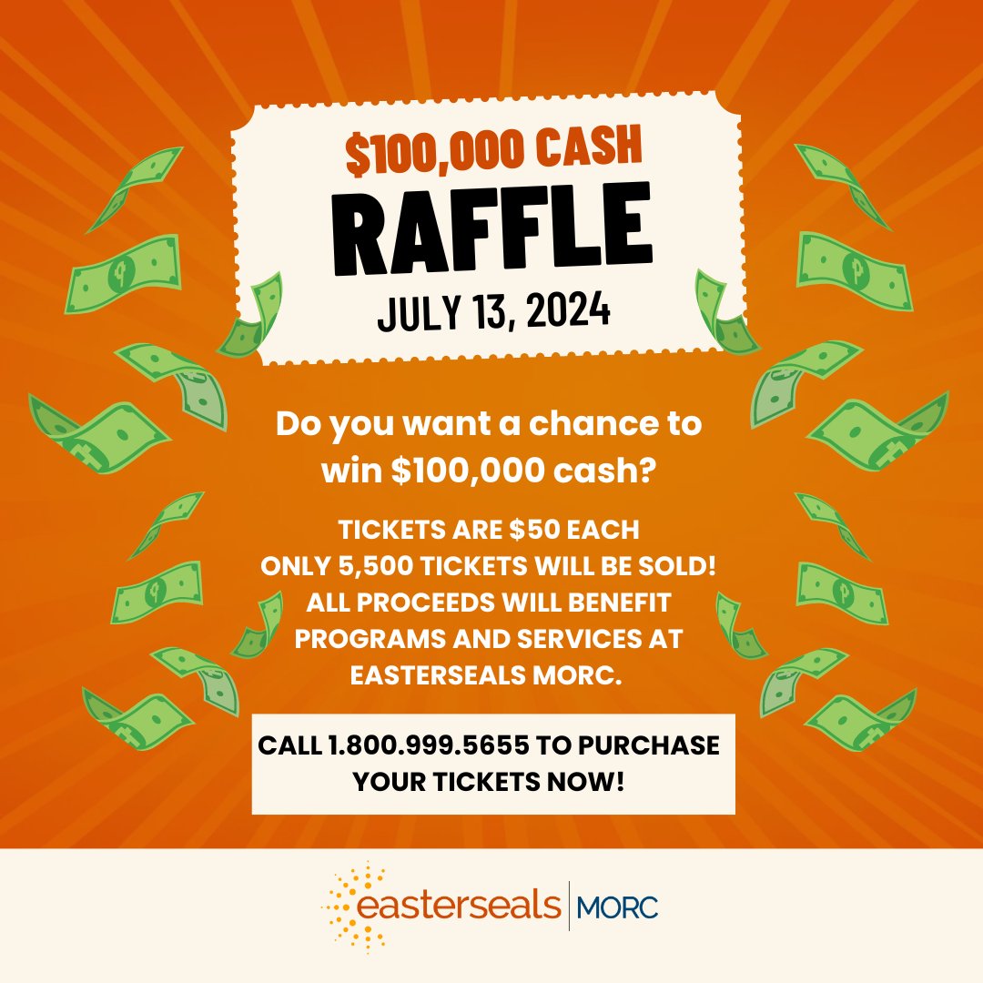 What would you do if you won $100,000 cash?? Don't forget to get your tickets for the $100,000 All Cash Raffle! Tickets are $50 each and only 5,500 will be sold. The winning ticket will be drawn on July 13th, 2024 at 2:00 PM (EST). Call 1.800.999.5655 to get your tickets now!