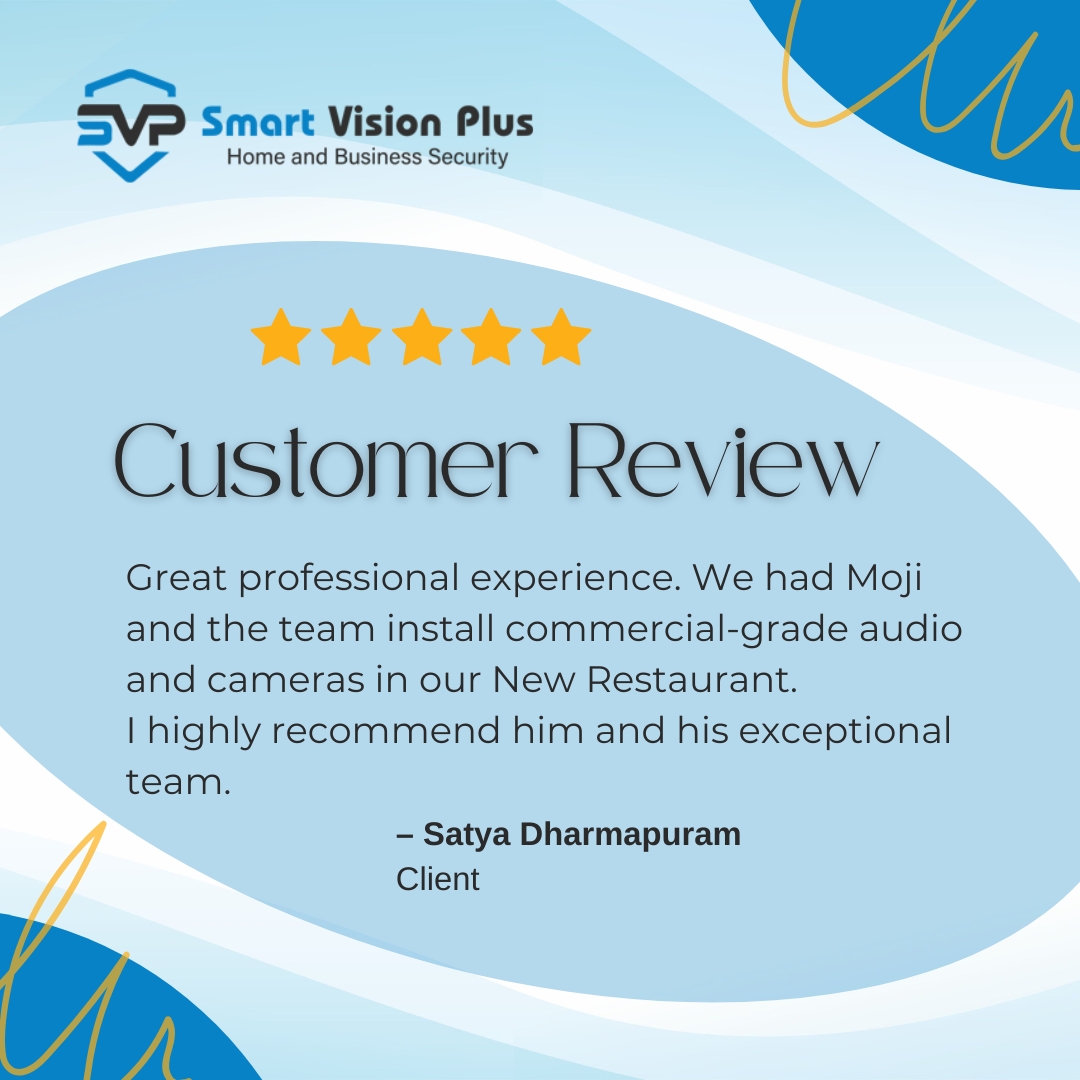 SmartVisionGTA's tweet image. At #SmartVisionPlus, we are your go-to experts for #CommercialSecurity installation in #Toronto. But don&apos;t just take our word for it - check out this recent happy client review from Satya, who had a fantastic experience with us.🏠🛡️🔒

🔒 Learn More: smartvisionplus.ca