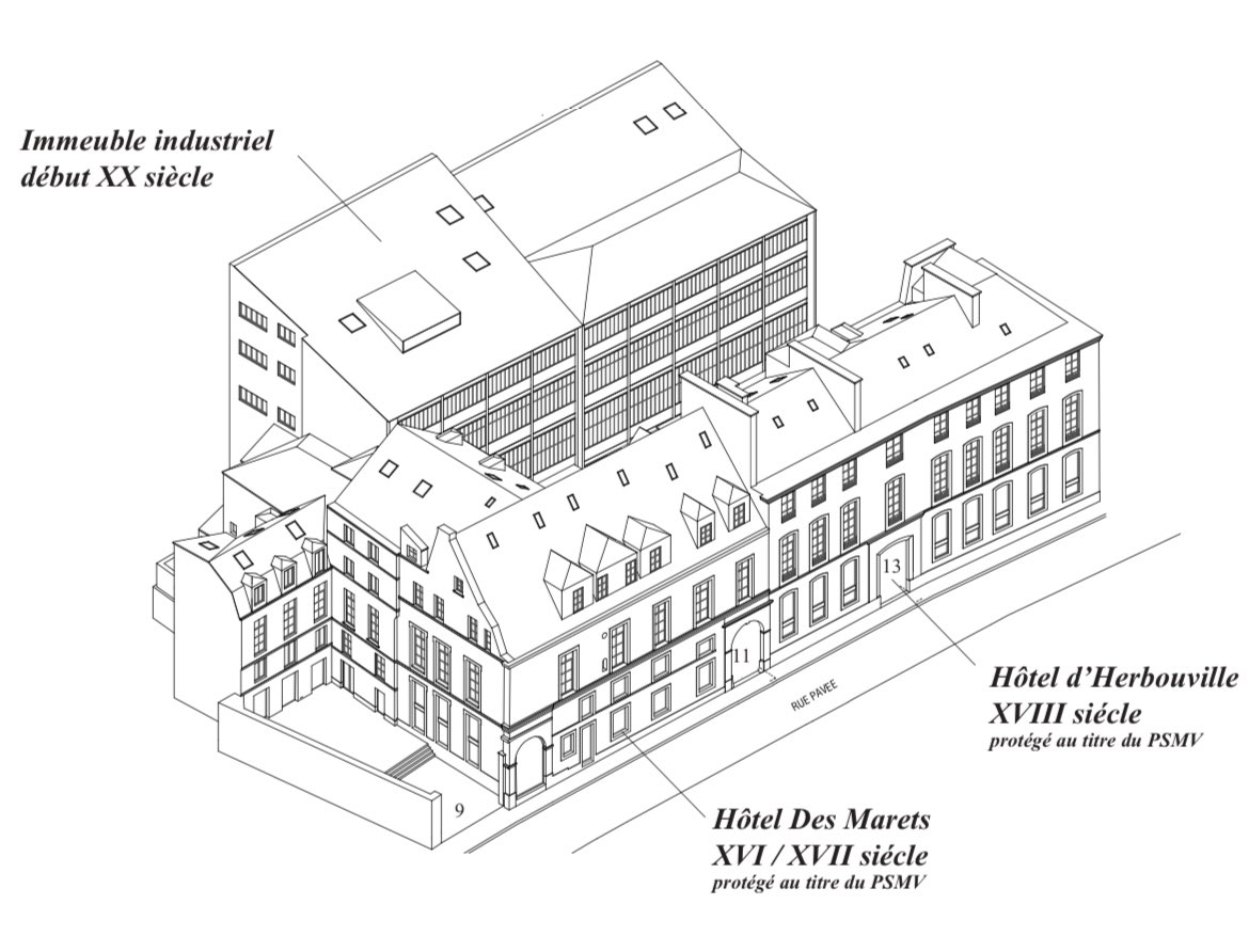 L’hôtel des Marets à @Paris, qui doit être converti en logement social par la mairie, a subi un ponçage à la disqueuse de ses parties en pierre de taille. Je n’ai pas la photo, mais les mêmes traces circulaires s’observent sur les encadrements de fenêtres de la façade en retour.