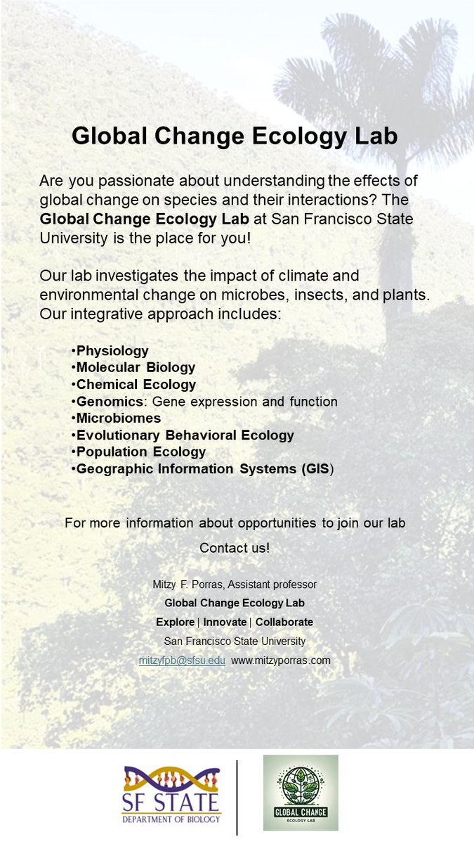 <a href="/SFSU/">SF State</a> #NewPI #Ecology #Microbiology #physiology #climatechange #insects