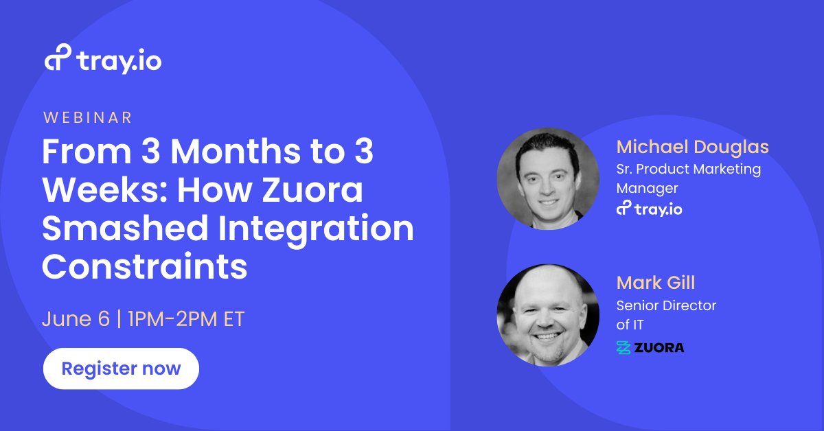 💡 What if we told you that you could reduce your time-to-integration from months to weeks? 

<a href="/Zuora/">Zuora</a> accelerated integration build time and boosted their development team output by 200%.

Register and learn how it did it: bit.ly/3wrKbvb #B2B #automation