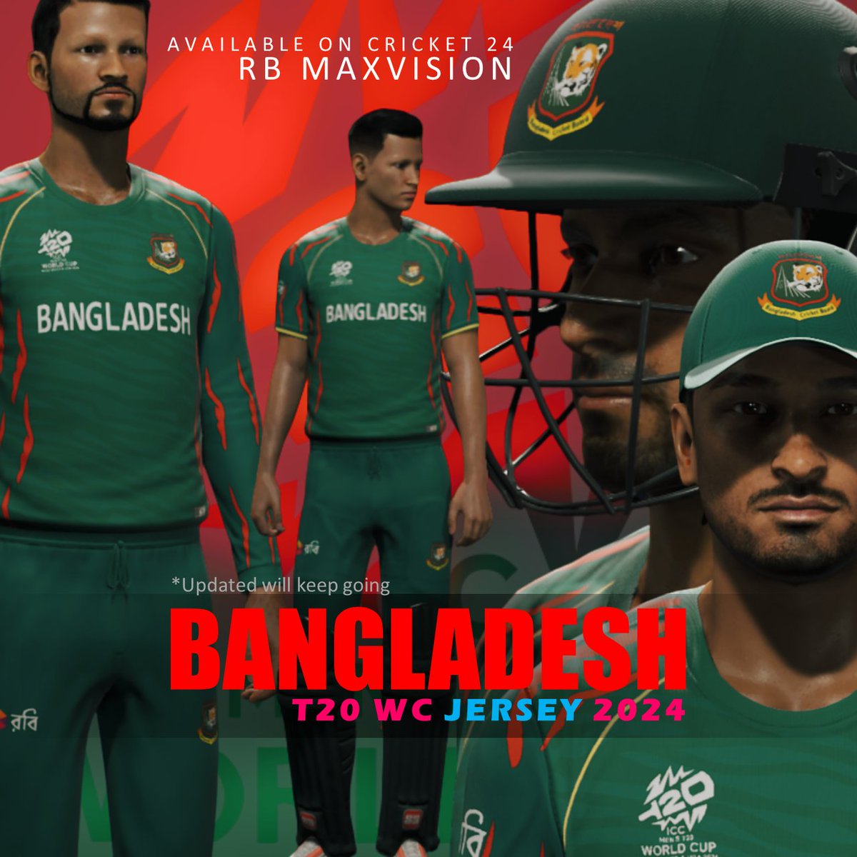 #Cricket24 | #Bangladesh T20 WC #Jersey 2024 is READY NOW | Available on Cricket 24 | Academy name : RB MaxVision
@AJMods99 @SinghalRahul96 @BCBtigers @ICC @T20WorldCup
#NewT20Jersey #NewJersey #T20WorldCup #BangladeshJersey #BangladeshNewJersey
#AJMods99 #SinghalRahul96